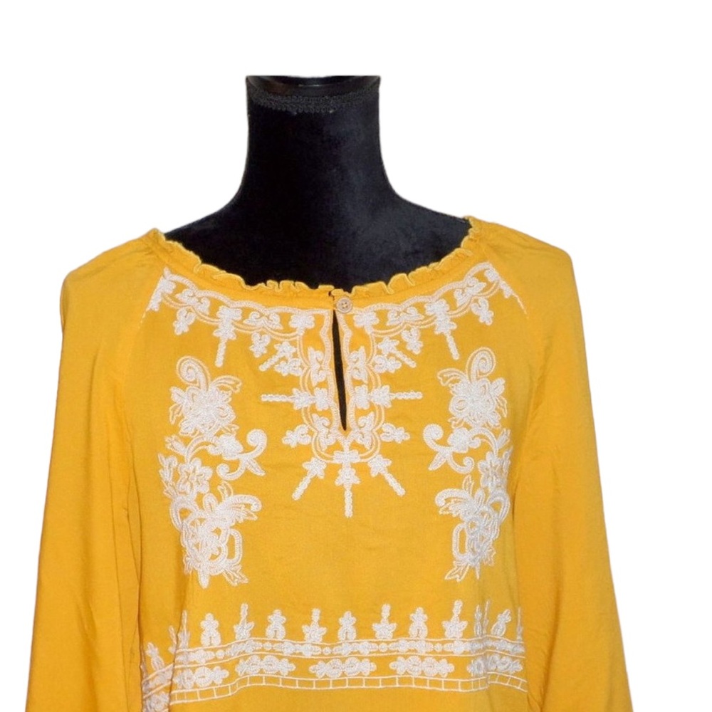 St. John’s Bay Yellow Embroidered Floral Boho Top - Women’s Small - Picture 2 of 7